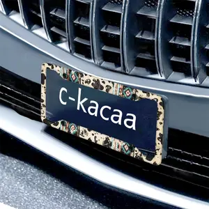 Aztec License Plate Frames, Full Cow Print Car Accessories for Women Men, Durable Non Slip Auto Decoration