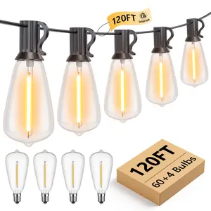 GLUROO 120FT Outdoor LED Lights Strings, Vintage Bulb Design, Waterproof Dimmable & Connectable Patio Lights for Backyard Lighting