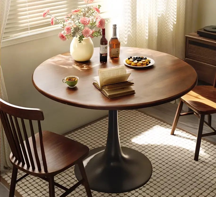 Walnut Round Table, Modern Dining Table, Dining Table,MDF Top and Steel Base Tulip Round Kitchen Table,Kitchen Table, Mid Century Coffee Table for Living Room 24 Inch,Oval Dining Table,Mother's day
