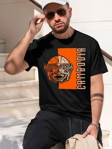 Cambodia Cambodian Khmer Empires Asian Countries graphic 2026 new model Black/White Tee Stylish & Comfortable Loose Crew Neck Short Sleeve T-shirts Versatile On Trend Eye Catching Printed Graphic Cas