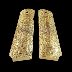 calendario azteca Cachas 1911 Full Size Mexican Style Grips Alpaca Metal Gold Plated Handmade Comfortable Grip