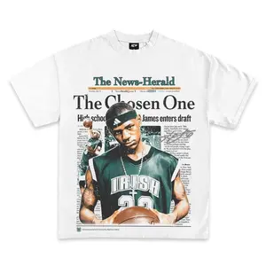 2002 Lebron James The Chosen One Graphic T-Shirt Streetwear Crewneck Tshirt Menswear Top Man Shortsleeve clothes men Casual White clothes men