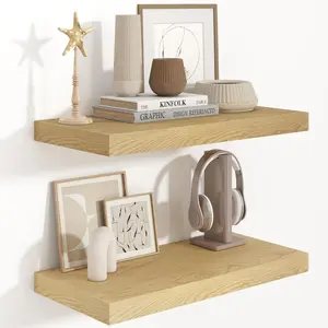 24"W x 9.3"D Floating Shelves for Wall, Wall Mounted Bathroom Shelves 2 Pack Deep Floating Shelf for Bedroom Kitchen Living Room, Rustic Wooden Wall Shelf with Invisible Bracket for Books Decor