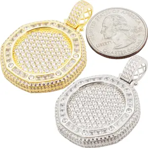 925 Sterling Silver 14k Gold Vermeil AAA Cubic Zirconia Circle Pendant