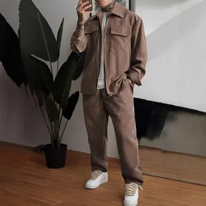 Men’s long-sleeve lapel shirt and pants casual suit; menswear formal gamis trousers; motocross army green/beige; elongated