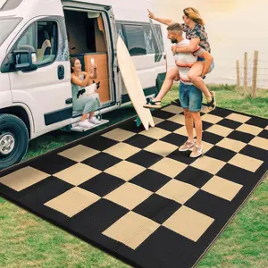 Garvee - Waterproof Woven Outdoor Rug, 8 x 10 Inches, Reversible Plastic Rug, Large, Foldable, Modern, Geometric, Checkered, Outdoor, for Picnic, Patio, Terrace
