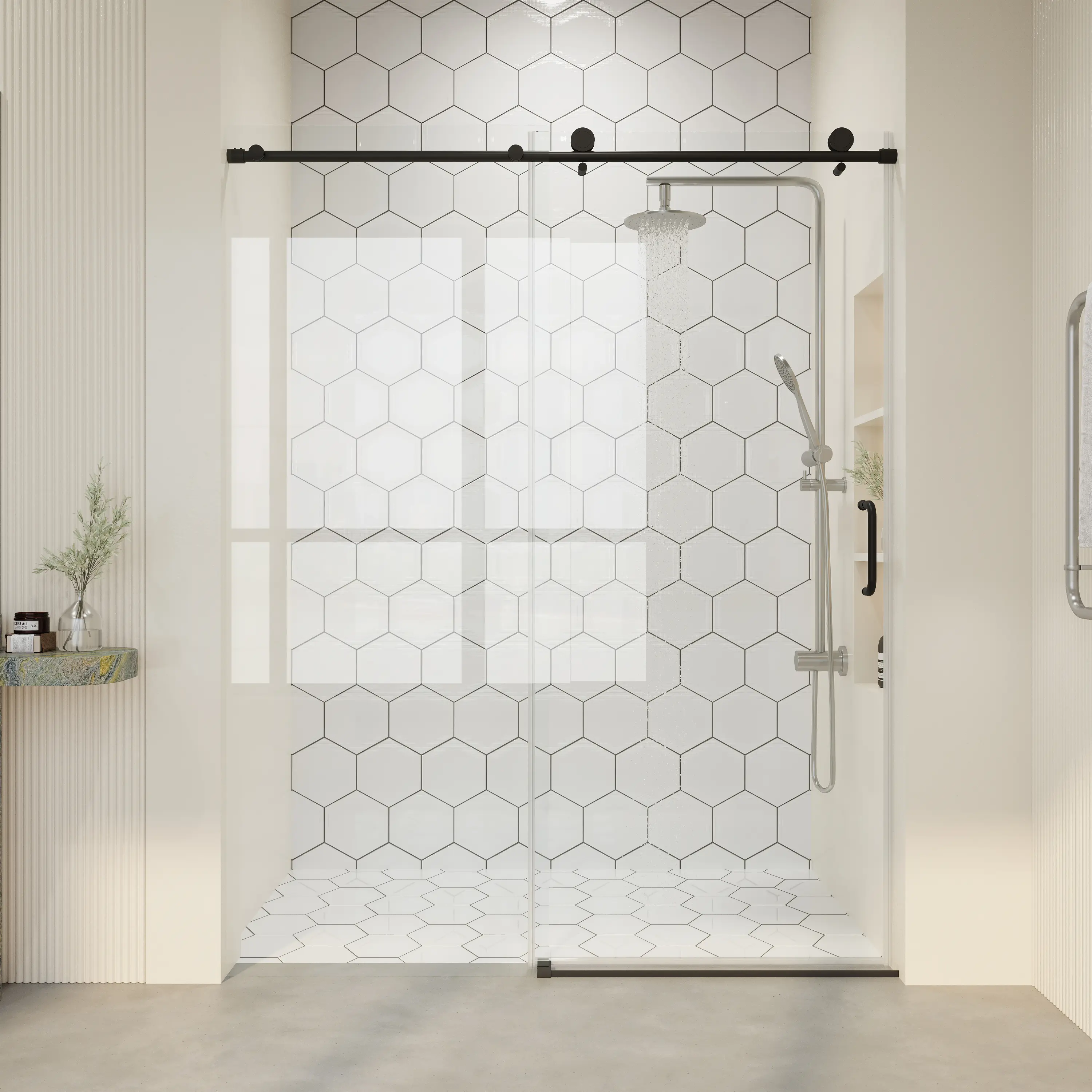 BUILDEPOT Frameless Single Sliding Shower Door - 56"-60" W x 76" H, 1/4" (6mm) Tempered Glass with Safety Film, Easy-Adjust Track, Matte Black/Brushed Nickel Wall Mount, Glass Enclosure Replacement, D06-60, Doors, Bathrooms