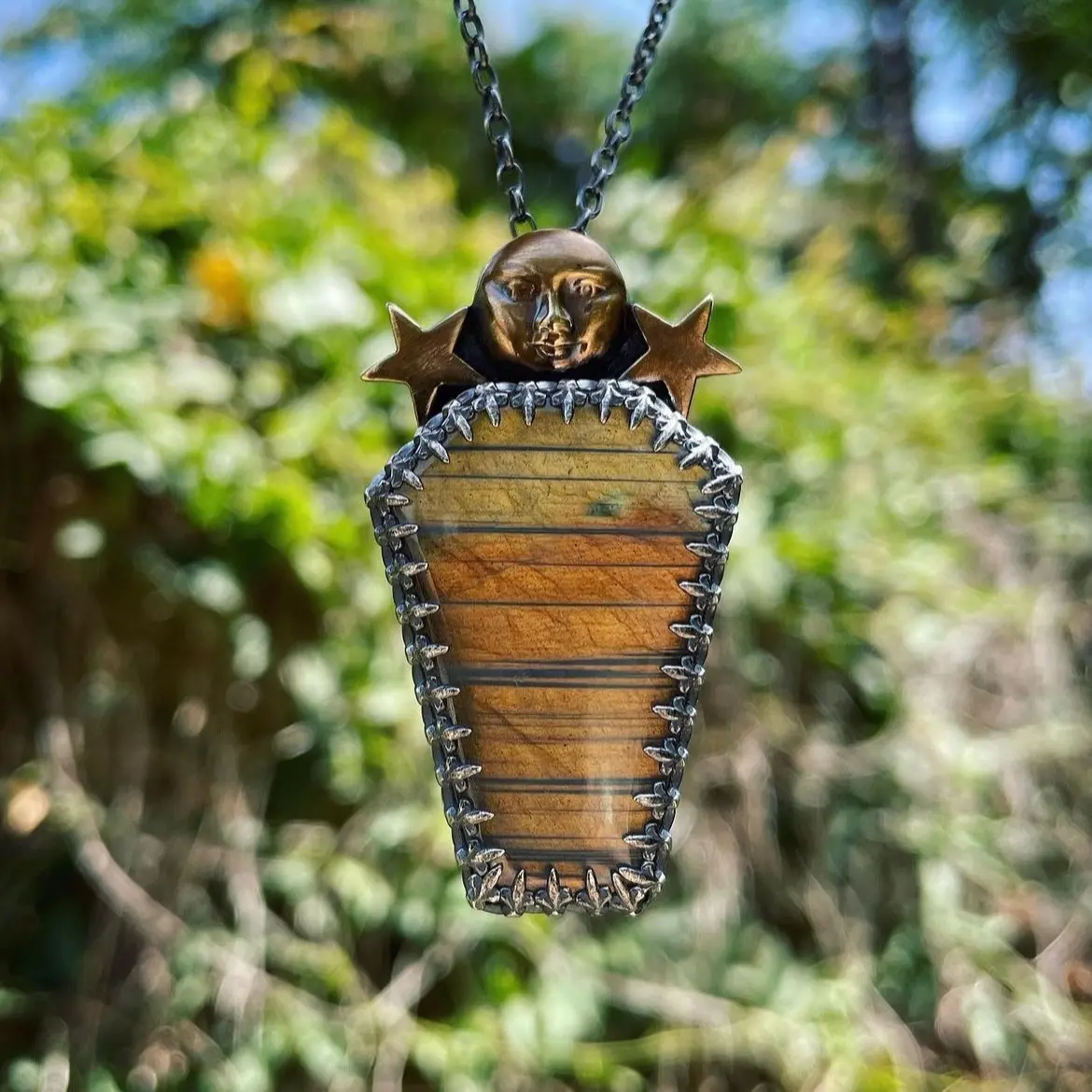 Sterling copper brass celestial labradorite coffin necklace