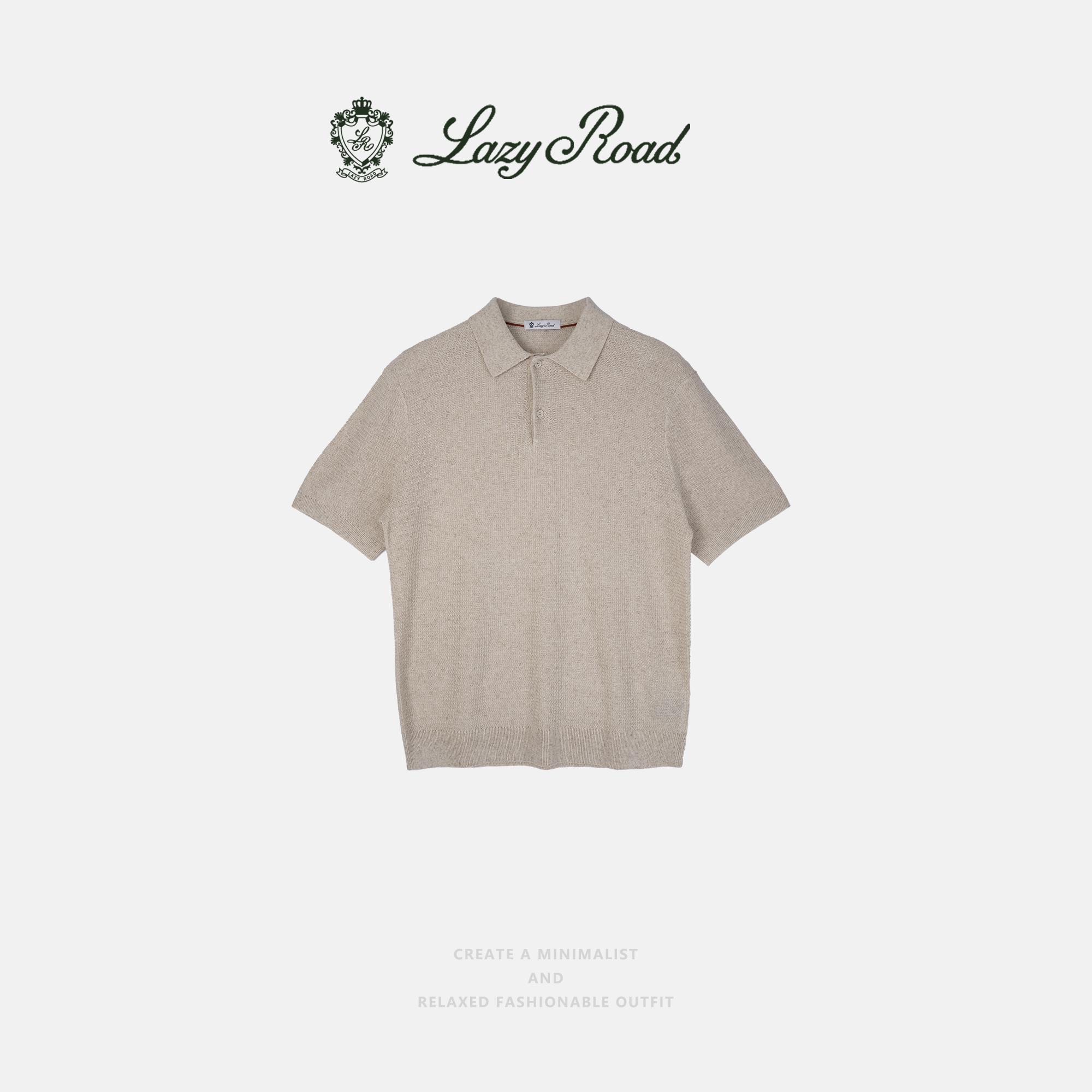 LazyRoad Old Money Style Men's Knit Polo Shirt, Tencel & Linen Blend Summer Short-Sleeve（apricot）-M6103