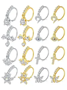 Cute Dangle Nose Rings Hoops Set for Women, Stainless Steel & Cz Material, Silver Color & Options, 10mm Size, 20g/18g Gauge, Nose Ring Jewelry