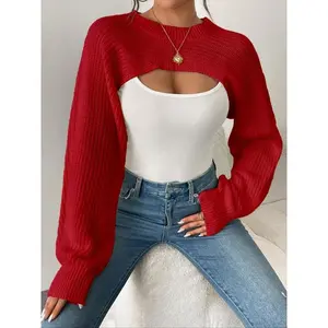 Women’s stand-up collar long-sleeve super cropped knit sweater top; comfortable, casual minimalist basic women’s spring crop top; autumn clothing; short sweater/jumper knitwear; autumn sweater; city center girls’ clothing GARMENTARY