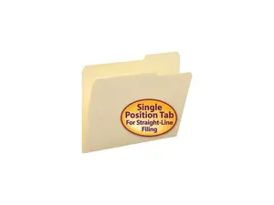 Smead 10385 Guide Height File Folders, 2/5 Cut Right Top Tab, Letter, Manila, 100/Box