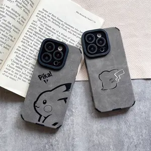Pikachu Matte Soft Leather Phone Case For iPhone 17 16 15 14 13 12 11 Pro Max Lens Protection Shockproof Silicone Cover