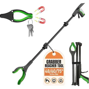 Long Tool, 75" Aluminum Foldable, Dual Tip Pickup Trash Picker, Grip Aid for Shelves, Elderly, Surgery Recovery Must Have