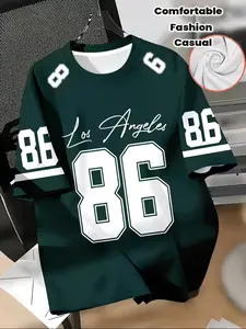 Men's Los Angeles 86 Number American Basketball Style Digital Print T-Shirt, Casual Slim-Fit Short Sleeve