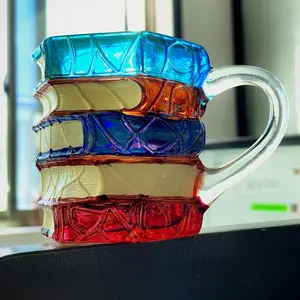 Creative Colorful Book Gift Set, Innovative 3D Hand-Painted Coffee Cup, Novelty Coffee Mug, Unique Stacked Book Design, Perfect Gift for Literature Lovers, Mug