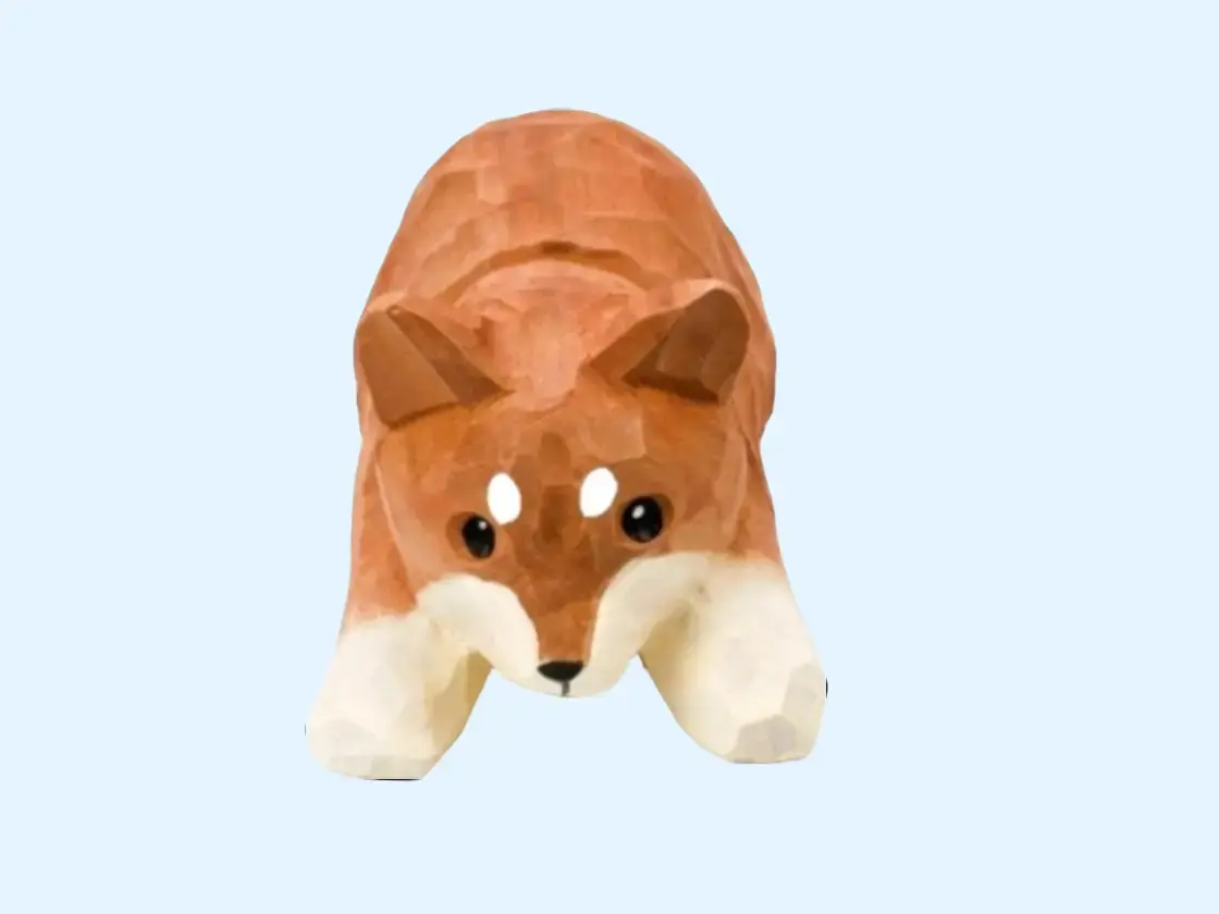 Shiba Hand Carved Wood Figurine Sculpture Desk Shelf Decor Dog Lover Gift