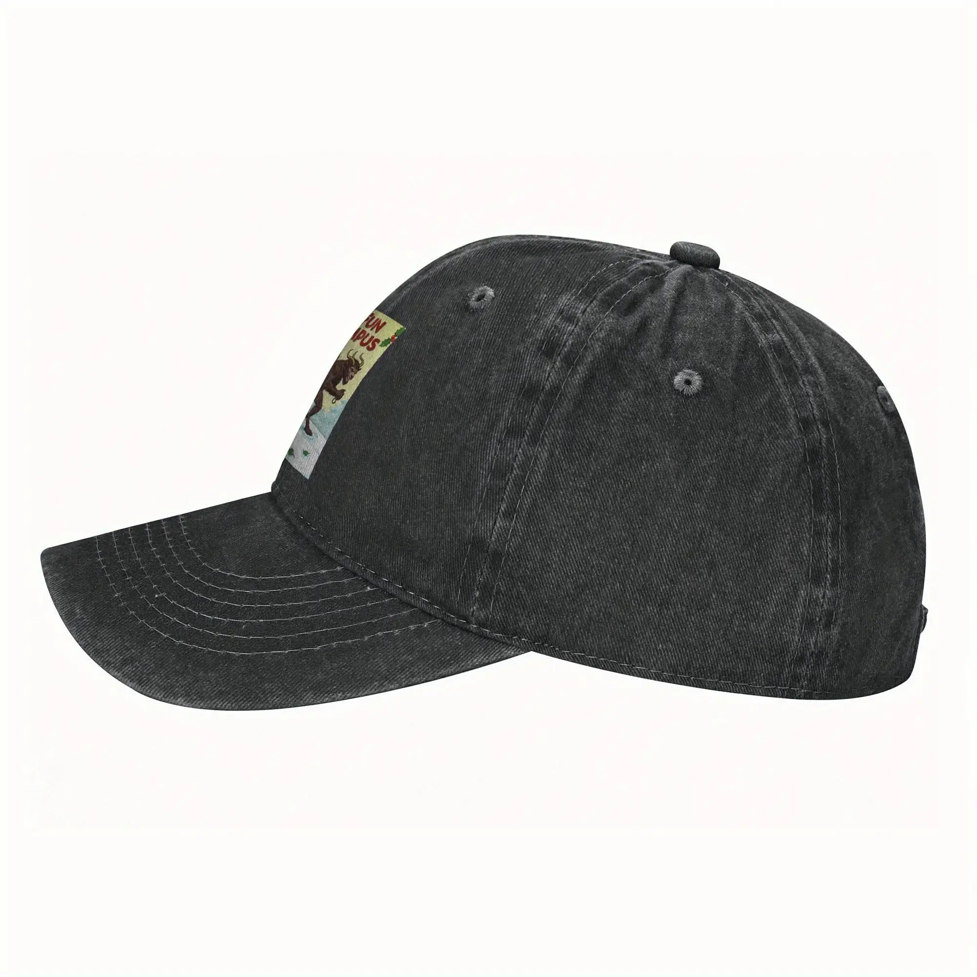 Christmas Krampus Print Baseball Cap - Retro Hip-Hop Style Hoodie with "Holiday Fun with Krampus" Pattern, Unisex Adult and Youth Casual Winter Party Accessory, Austrian Folk Design Suitable for Krampus Night Events