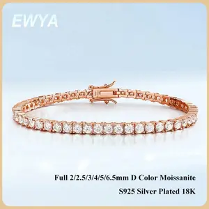 EWYA Real D Color Full 2/2.5/3/4/5/6.5mm Moissanite Tennis Bracelet For Women S925 Plated 18K Rose Gold Diamond Link Bracelets