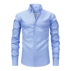 Men's Lightweight Digital Stripe Long Sleeve Shirt - Elegant Business Casual Regular Fit with Vertical Stripes, Spring/Fall Versatile for Office, Dates & Outings