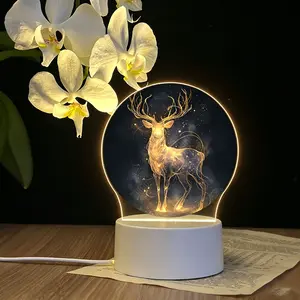 Acrylic Night Light for Room Decoration, Creative Gift, Home Ambiance Lamp, Christmas Decor, Desktop LED Lamp, Cosmic Deer Design
