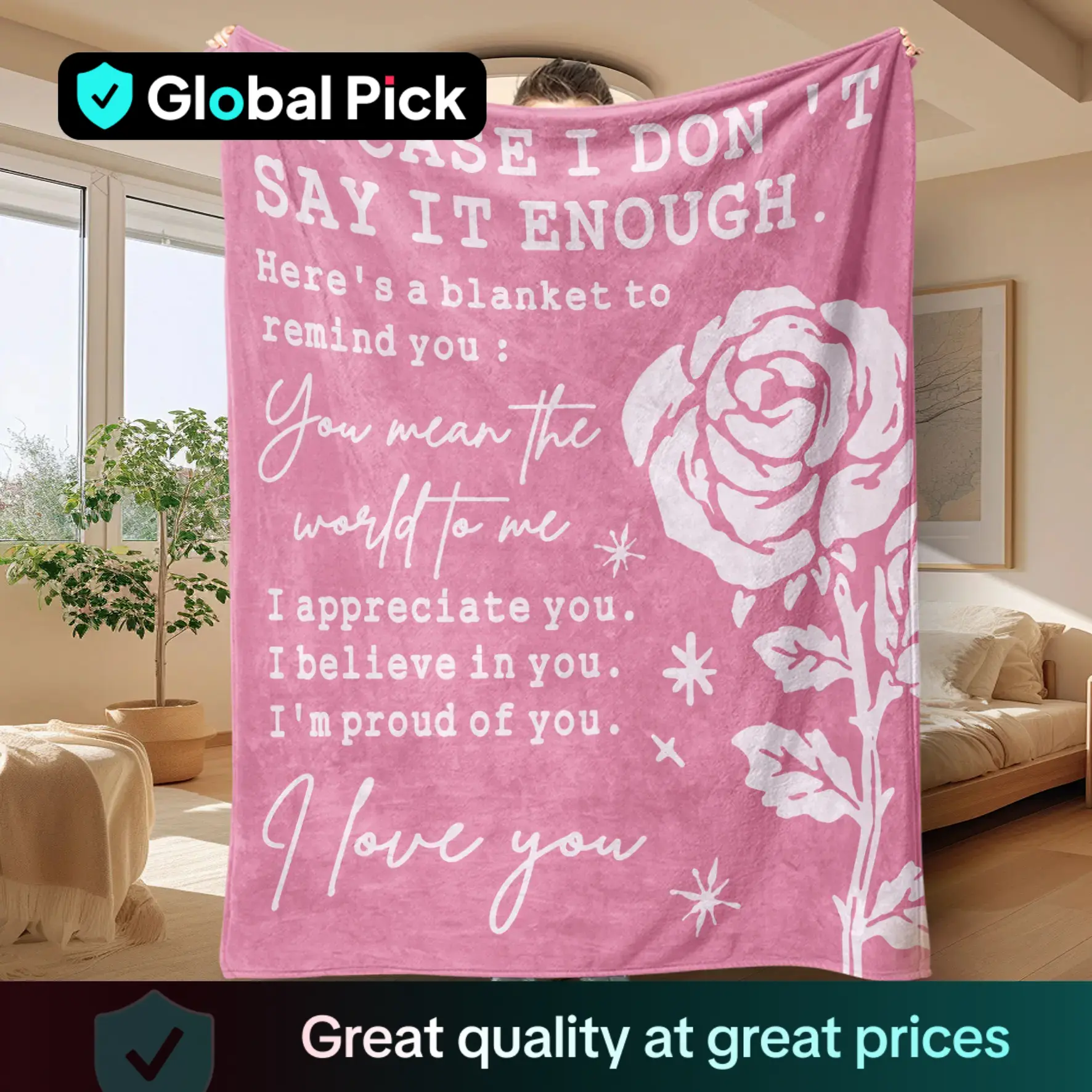 Rose Pattern Blanket, 1 Count Soft and Comfortable Air-conditioned Room Throw, Warm Nap Blanket for Home, Office, Outdoor Camping, Heartfelt Gift Blan