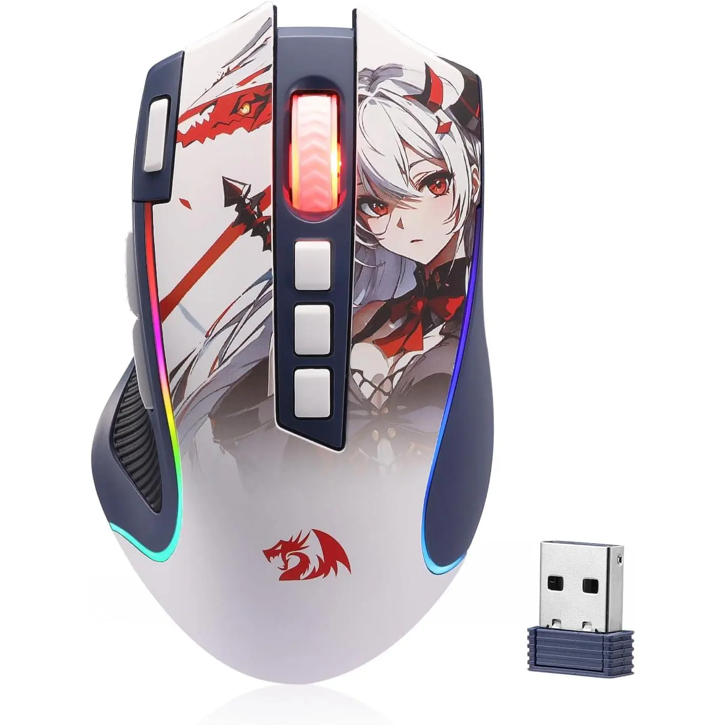 Redragon M612AK PRO RGB Wireless Gaming Mouse - Wired/2.4G/BT Connectivity, 8000 DPI PC Accessory, 9 Programmable Buttons, 7 Backlit Modes, Software-Supported DIY Keybinds, Rapid Fire Button, Gaming Items