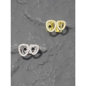 Hip Hop Braces Gold Teeth Halloween Street Rap Accessories Heart 2 Tooth Zircon 18k Gold Plated Braces