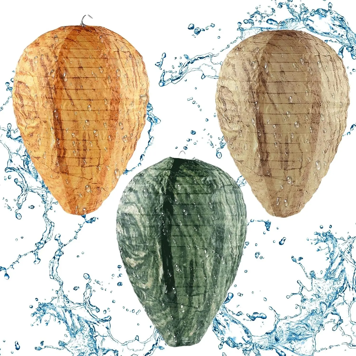 3 Pack Nest Decoy, Hanging Lantern Waterproof Wasp Deterrent, Wasp Repellent Paper Hive for Wasps Hornets Yellow Jackets