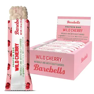 Barebells Wild Cherry Protein Bar – 20g Protein, No Added Sugar, 12 Count Box