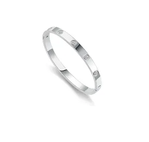 14K Gold Plated Love Bangle with Cubic Zirconia Studs