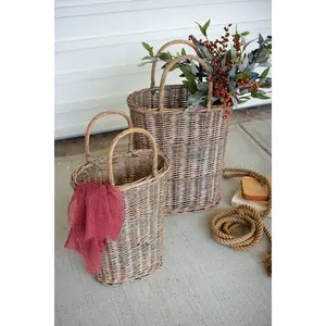 Set Of Two Tall Oval Wicker Baskets