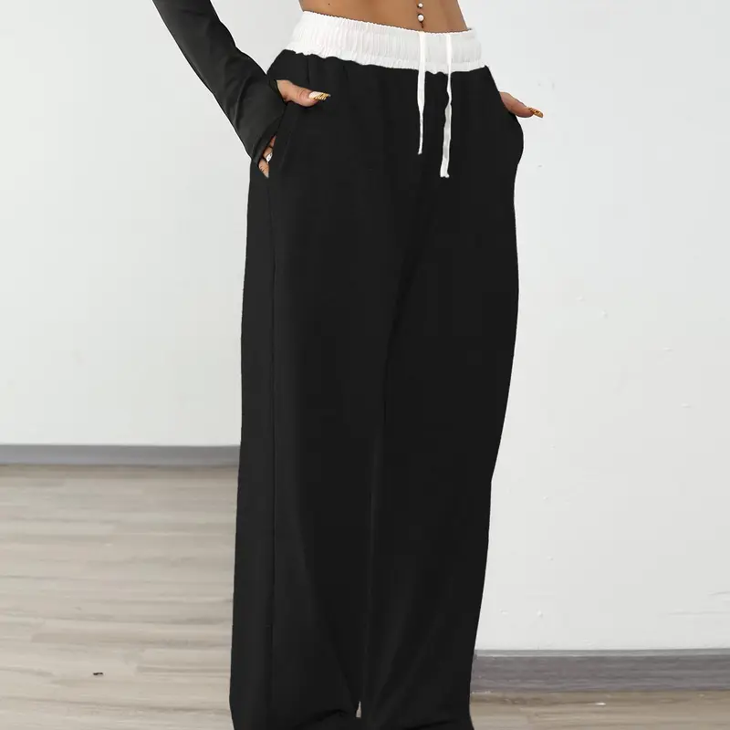 Women's Colorblock Print Drawstring Waist Casual Comfy Sporty Sweatpants, Casual Elastic Waist Jogger Pants for Outdoor Daily Wear, Ladies Bottoms for All Seasons, Casual Street Sweatpants, Loose Casual Sweatpants, Adjustable Drawstring Sweatpants