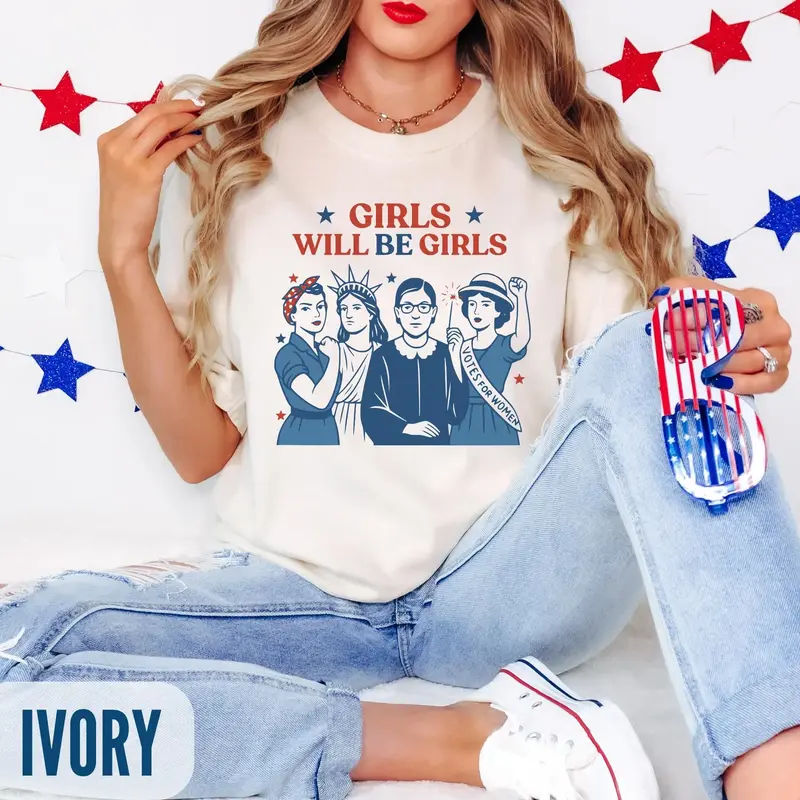 Women's 100% Cotton Oversized Baggy Crew Neck Short Sleeve All Over Print Patriotic Chic Feminist 4th Graphic Preppy Retro New Year Party Korean Casual Streetwear Top