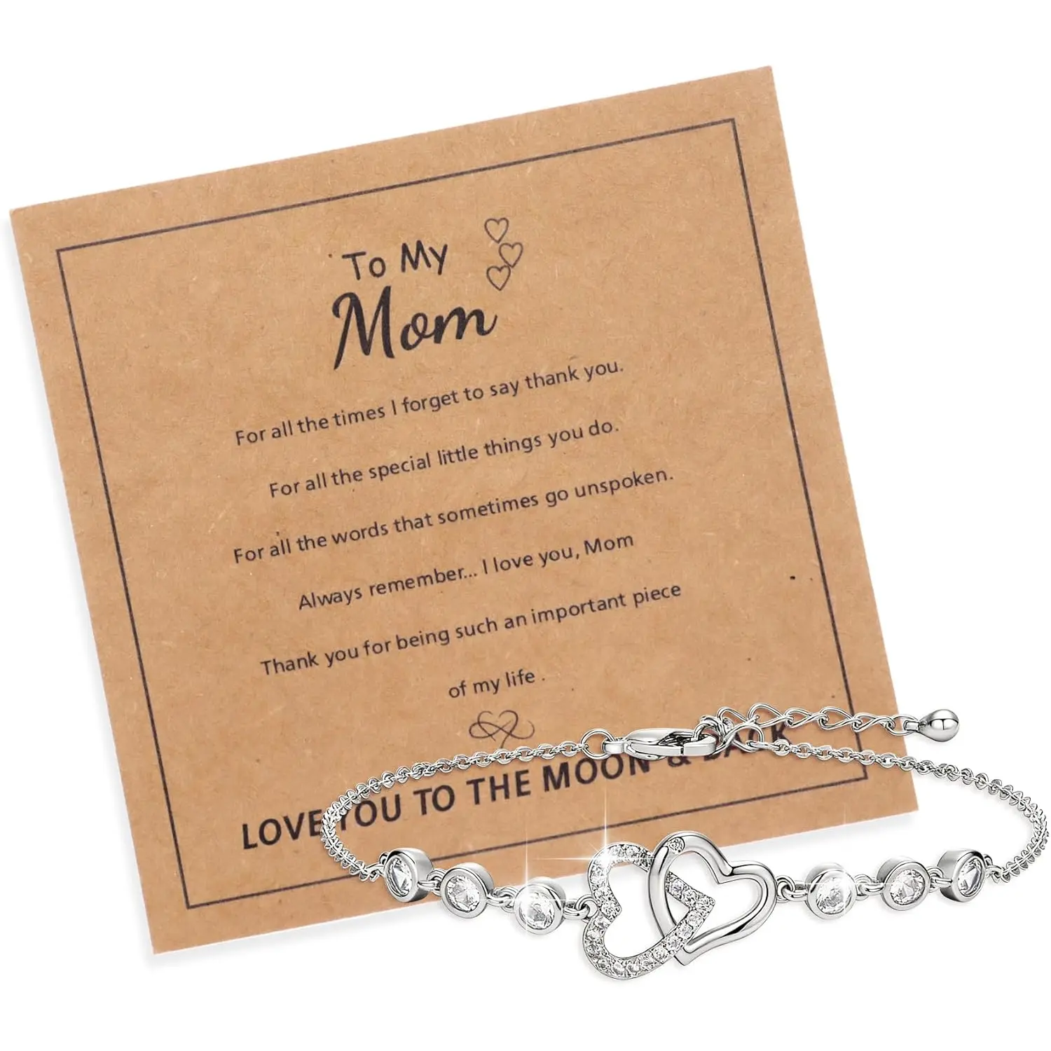 Gift for Her Mom Girlfriend Sister Besite Double Heart Gold Silver Bracelets for Women, Rhinestone Adjustable Christmas Anniversary Prom Fashion Accessories Jewelry