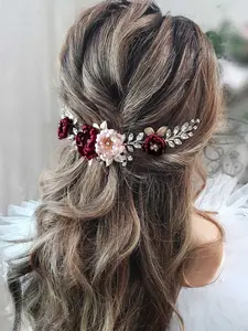 Burgundy Blush Hair Piece - Bugundy Flower Design, Burgundy Hair Comb, Marsala Hairpiece, Elegant Wedding Accessory