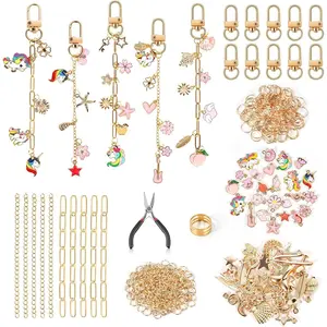 378 count  Making Kit - DIY Bag Charm Kit with Box, 55 Charms, 10  Clips,  Pliers, Key Rings and Jump Rings - Keychains Craft  Kit for Adults