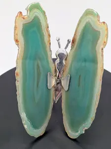 Green Dyed Agate Butterfly Wings attached to stand