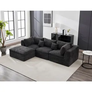 Beige 110/140 Inch Modular Cloud Sectional Sofa L-Shaped/ U-Shaped Convertible Couch with Ottoman & Chaise Premium Chenille Fabric Deep Seating High-Density Memory Foam No Assembly Stylish Comfort Furniture for Living Room