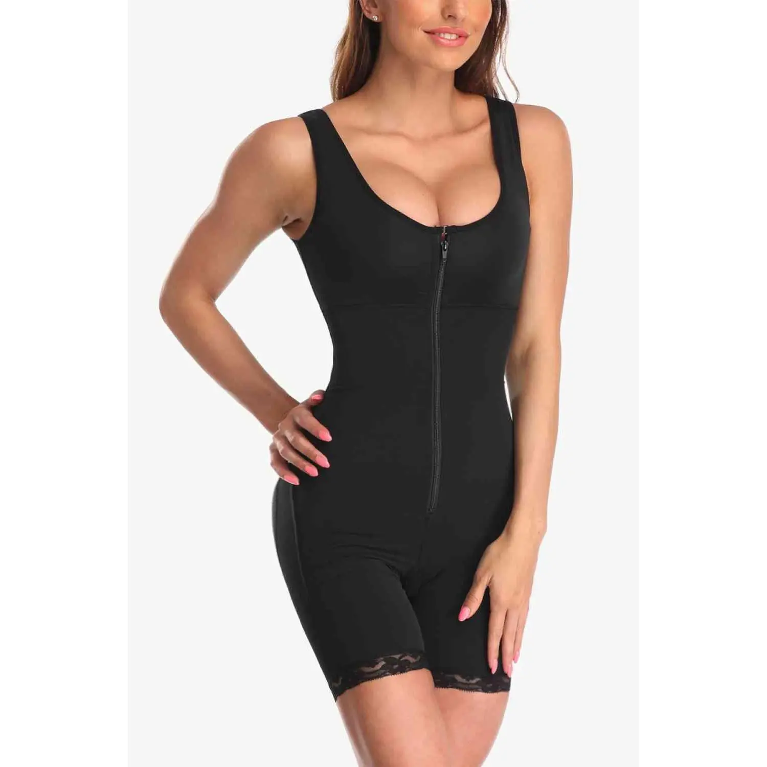 Full Size Zip-Up Lace Detail Shapewear