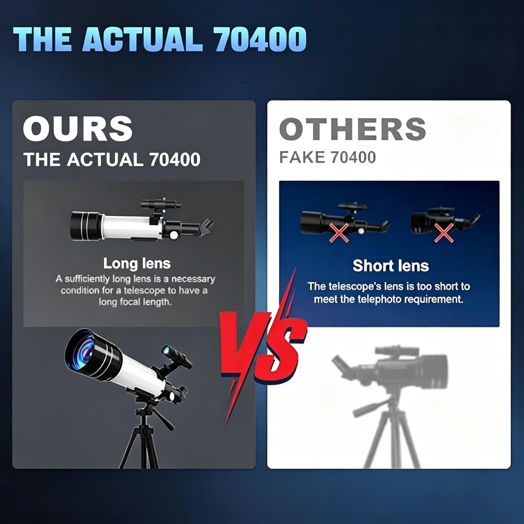 70mm Aperture 400mm Refractor Telescope for Astronomy Beginners, with Tripod, Phone Adapter & Carry Bag for Adults & Kids