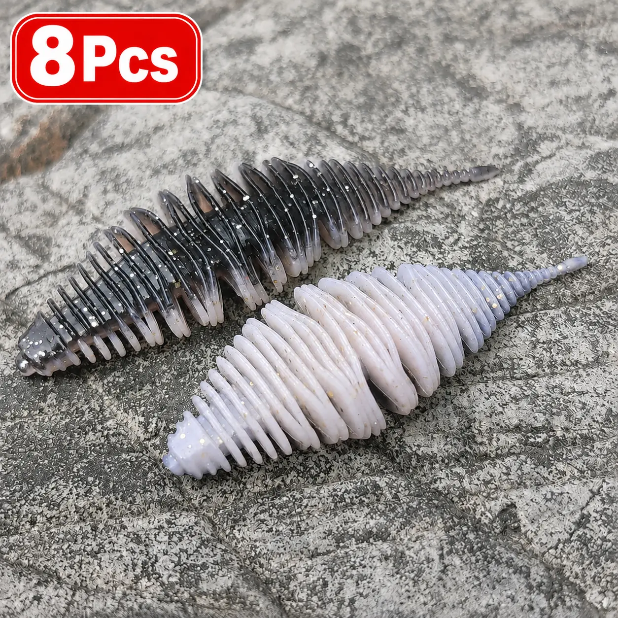4PCS 3.94in Ribbed Soft Plastic Creature Baits, Broad Profile Soft Swimbaits with Tapered Tail, Bass Fishing Lures for Texas Rig, Carolina Rig, Drop Shot & Jig Rig