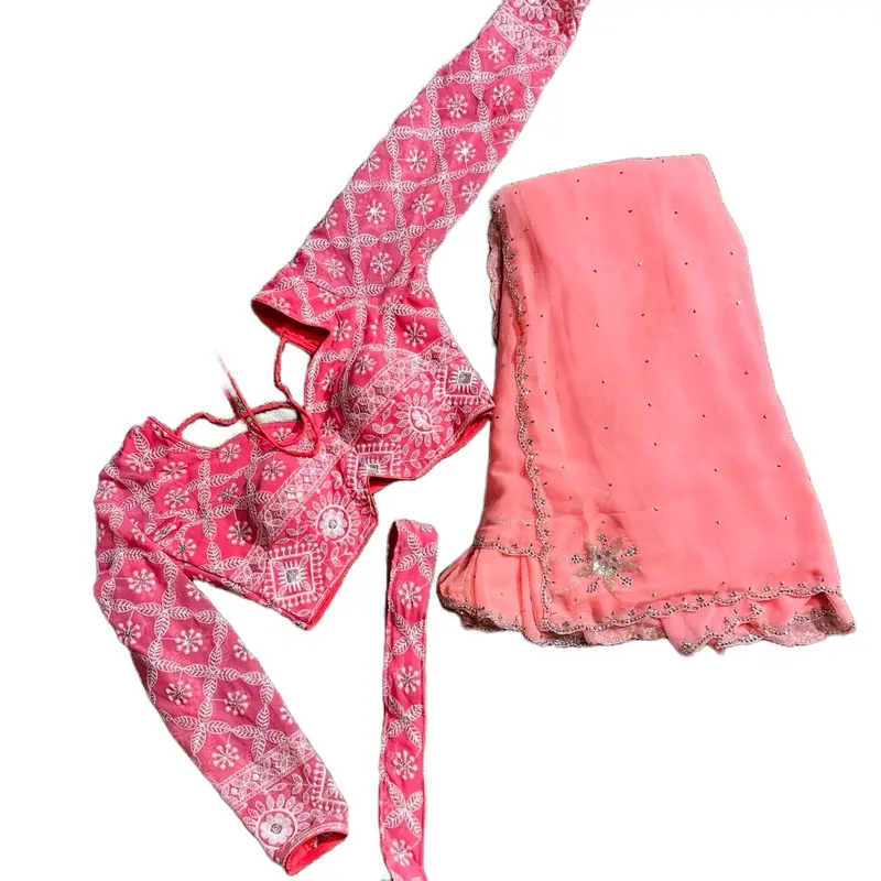 Women's Traditional Boutique Ready-to-Wear Saree with Costum Blouse and Belt - Gorgette Material - Womenswear, Accessories Comfortable Style Clothing Fit