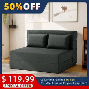 FILUXE Convertible Folding Sofa Bed - Sleeper Chair with Pillow, Modern Linen Fabric Floor & Futon Couch, Foldable Mattress for Living Room/Dorm/Guest/Home Office/Apartment, Standard Size、 Lounge Design、 Minimal Grey