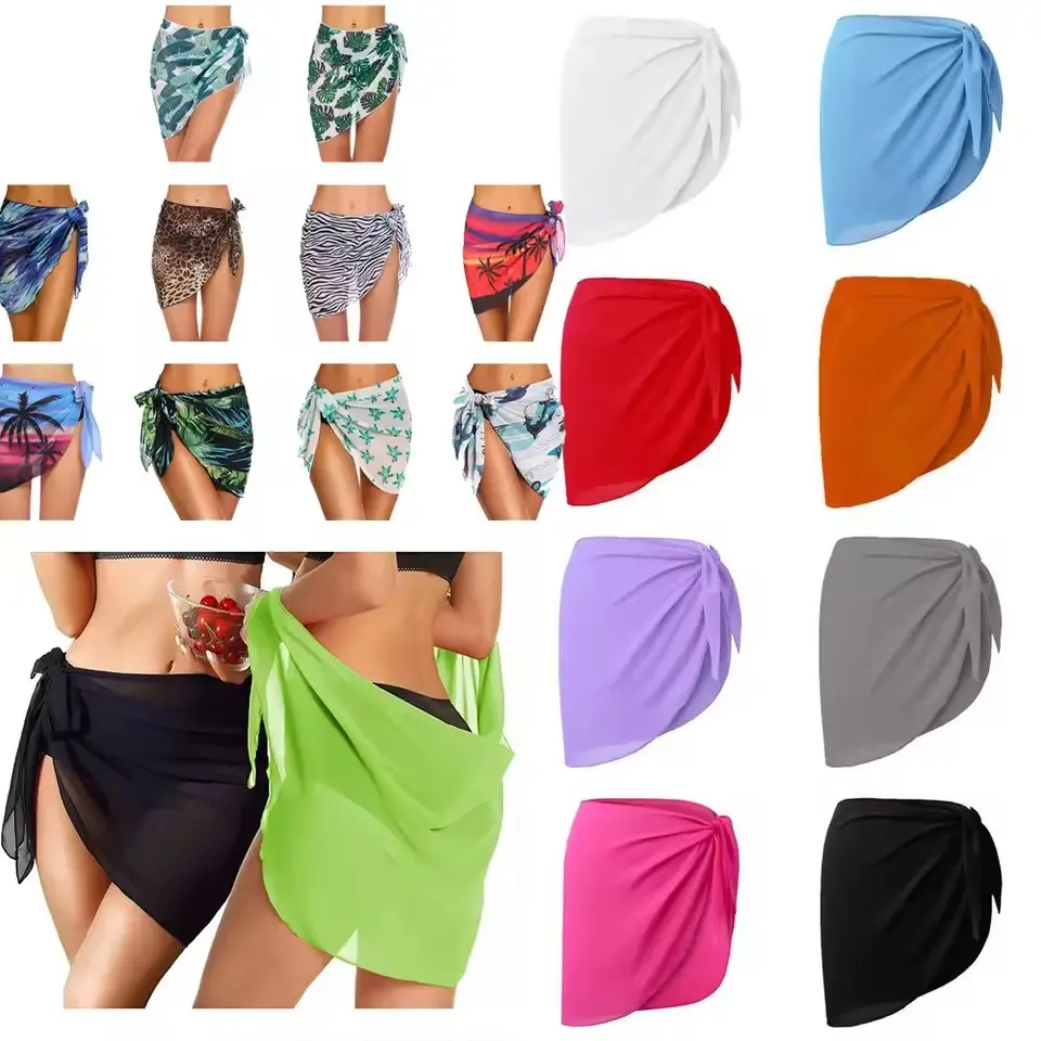 Sexy Short Sarong Swimsuit Coverup - Lightweight, Breathable, Quick-Dry, Adjustable 1 Size, Summer Chic Wrap Style, Solid Colors, One Size