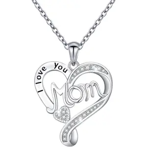 FLYOW 925 Sterling Silver Mummy Necklace I Love You Mom Heart Necklaces 18+2 Inches Adjustable Chain Best Christmas Gifts Mothers Day Jewelry