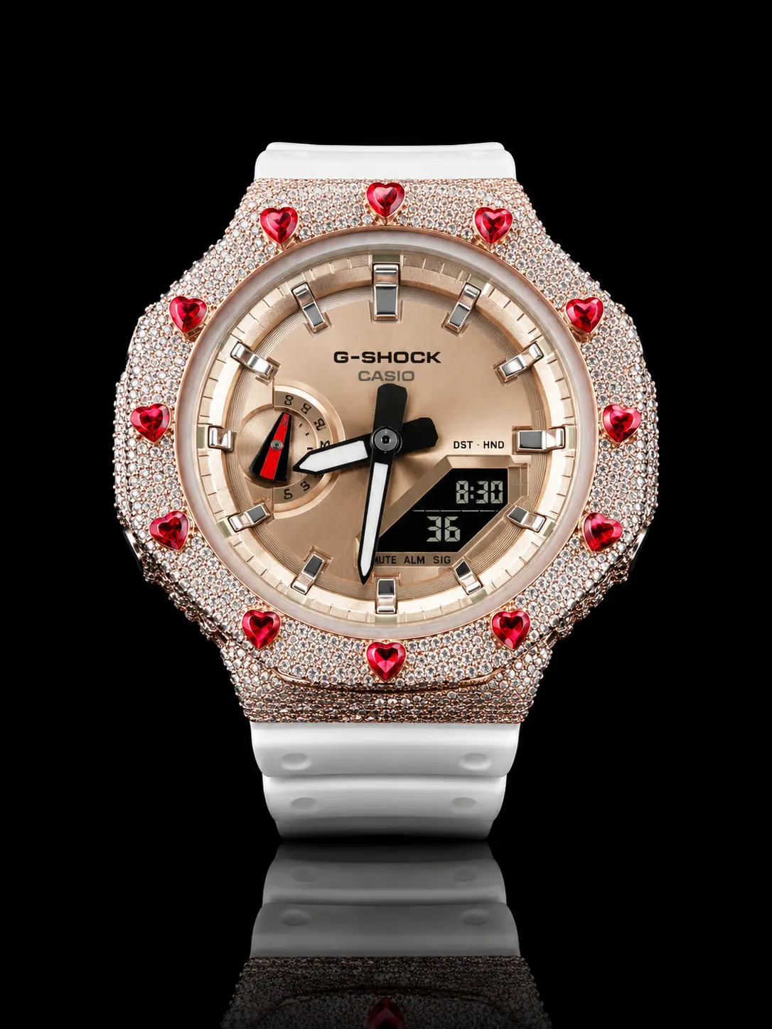 Casio G-SHOCK GMAP2100ST7A Custom Moissanite Watch – 5 CTW Heart Bezel Edition