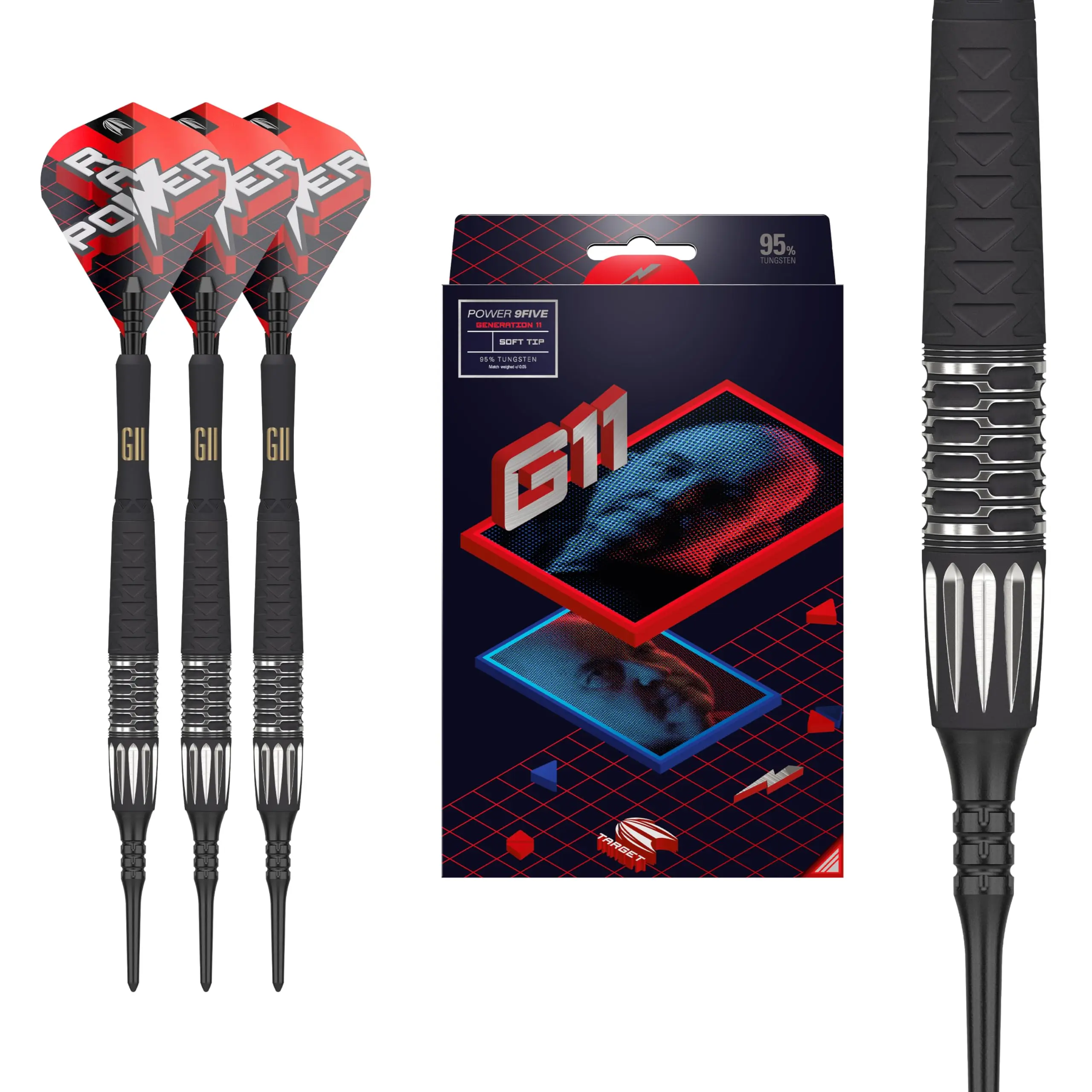 Target Darts Phil Taylor Gen 11 Power 9-Five Soft Tip Darts, 95% Tungsten Raw Power G11 | Generation 11 Phil Taylor Darts, Player Edition Dart Set with Pixel Tips, Electronic Soft Tip Darts