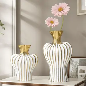 Striped Color Block Ceramic Vase, 1 Count Modern Style Vase, Elegant Floral Arrangements Vase for Entryway, Living Room & Balcony Decor, Ornaments, Home Decorative Vase, Flower Vase, Ceramic Bouquet Vase