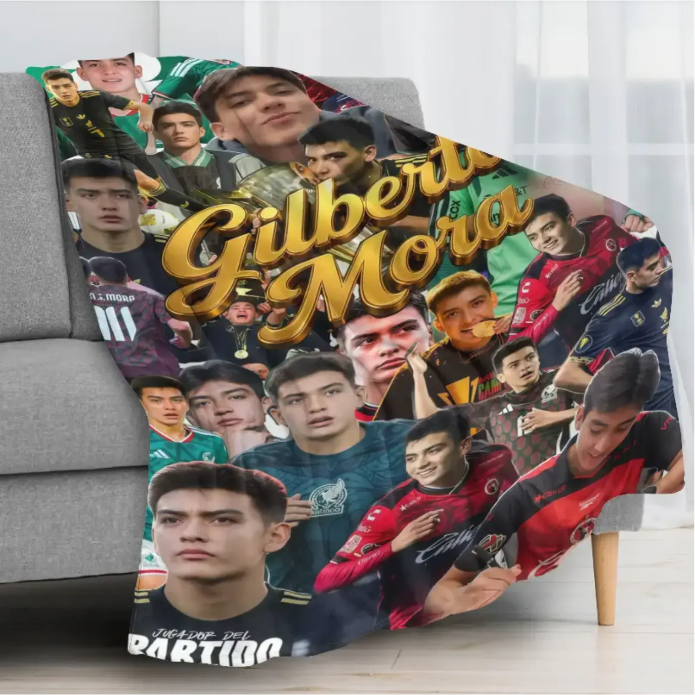 Gilberto Mora Blanket, Mexico Soccer Player Photo Collage Throw Blanket, Soft Cozy Plush Blankets and Bedding for Couch Sofa, Bed and Bedroom Decor, Lightweight Warm Football Fan Gift for Kids, Teens and Adults